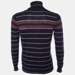 Pre Owned Emporio Armani Black Striped Wool & Cashmere Knit Sweater L