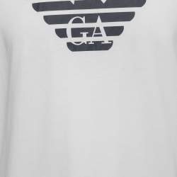 Pre Owned Emporio Armani Essential White Logo Print Cotton Crew Neck T-Shirt XXL