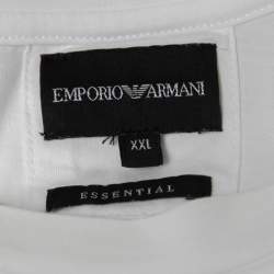 Pre Owned Emporio Armani Essential White Logo Print Cotton Crew Neck T-Shirt XXL