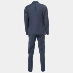 Pre Owned Emporio Armani Navy Blue Pinstriped Wool City Line Suit XL