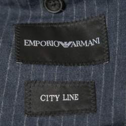 Pre Owned Emporio Armani Navy Blue Pinstriped Wool City Line Suit XL