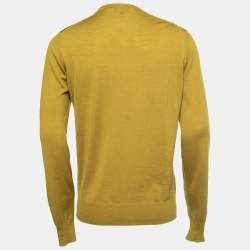 Pre Owned Emporio Armani Green Ochre Wool Knit V-Neck Sweater XL