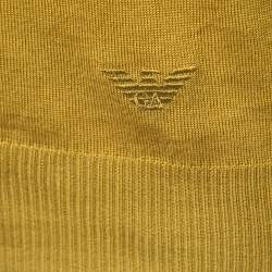 Pre Owned Emporio Armani Green Ochre Wool Knit V-Neck Sweater XL