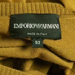 Pre Owned Emporio Armani Green Ochre Wool Knit V-Neck Sweater XL