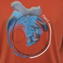 Pre Owned Emporio Armani Brown Power Print Cotton Crew Neck T-Shirt XXL