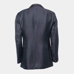 Pre Owned Emporio Armani Navy Blue Linen Single Breasted Jacket XXL
