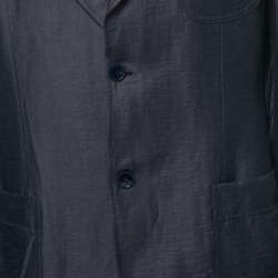 Pre Owned Emporio Armani Navy Blue Linen Single Breasted Jacket XXL