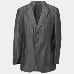 Pre Owned Emporio Armani Grey Linen Blend Single Breasted Blazer XXL