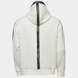 مملوكة مسبقًا Emporio Armani Off-White Cream Knit Logo Tape Detail Hooded Sweatshirt L