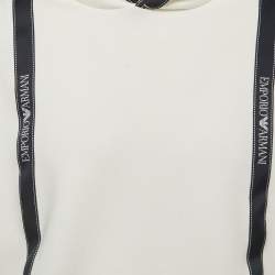 مملوكة مسبقًا Emporio Armani Off-White Cream Knit Logo Tape Detail Hooded Sweatshirt L