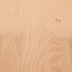 Pre Owned Emporio Armani Beige Cotton Knit V-Neck Sweater L