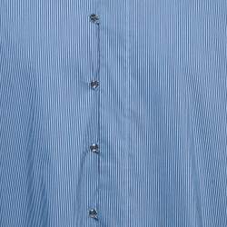 Pre Owned Emporio Armani Blue Striped Cotton Button Front Full Sleeve Shirt XXL