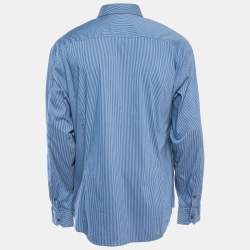 Pre Owned Emporio Armani Blue Striped Cotton Button Front Full Sleeve Shirt XXL