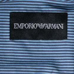 Pre Owned Emporio Armani Blue Striped Cotton Button Front Full Sleeve Shirt XXL