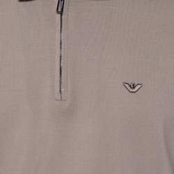 Pre Owned Emporio Armani Brown Cotton Knit Zip Front Polo T-Shirt XL