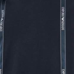 Pre Owned Emporio Armani Navy Blue Cotton Knit Log Tape Detail Hoodie S
