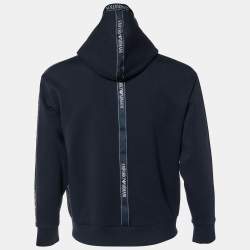 Pre Owned Emporio Armani Navy Blue Cotton Knit Log Tape Detail Hoodie S