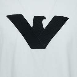Pre Owned Emporio Armani White Logo Embroidered Cotton Box Fit T-Shirt XL