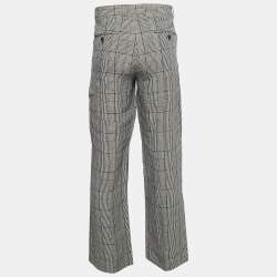 Pre Owned Emporio Armani Black Plaid Linen Trousers M