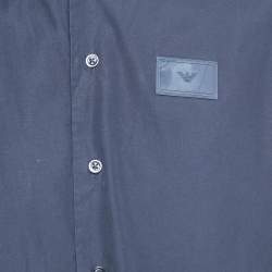Pre Owned Emporio Armani Navy Blue Cotton Button Front Full Sleeve Shirt M