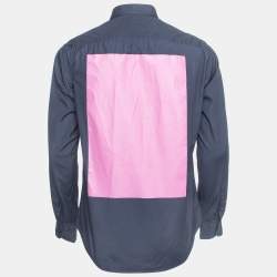 Pre Owned Emporio Armani Navy Blue Cotton Button Front Full Sleeve Shirt M