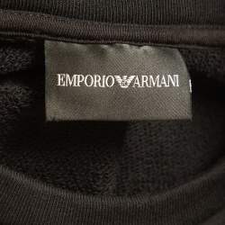 Pre Owned Emporio Armani Black Logo Digital Print Cotton Drawstring Waist Sweatshirt S