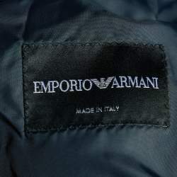 Pre Owned Emporio Armani Navy Blue Velvet NY Embroiderd Contrast Collar Bomber Jacket S