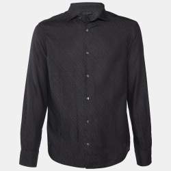 Pre Owned Emporio Armani Black Logo Pattern Cotton Regular Fit Shirt XL