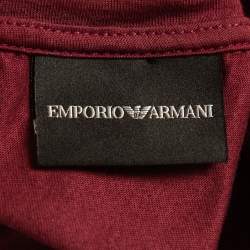Pre Owned Emporio Armani Burgundy Cotton Embroidered T-Shirt XL