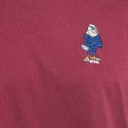 Pre Owned Emporio Armani Burgundy Cotton Embroidered T-Shirt XL
