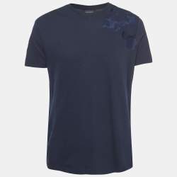 Pre Owned Emporio Armani Navy Blue Embroidered Cotton T-Shirt 2XL