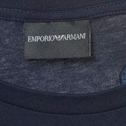 Pre Owned Emporio Armani Navy Blue Embroidered Cotton T-Shirt 2XL