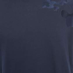 Pre Owned Emporio Armani Navy Blue Embroidered Cotton T-Shirt 2XL