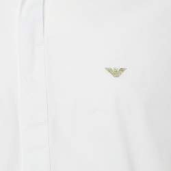 Emporio Armani White Logo Embroidered Cotton Slim Fit Shirt XXL