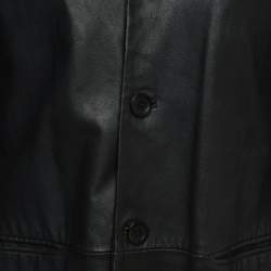 Pre Owned Emporio Armani Black Leather Single Breasted Buttoned Coat XL