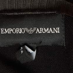Pre Owned Emporio Armani Black Cotton Knit V-Neck Sweater M