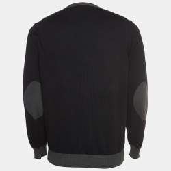Pre Owned Emporio Armani Black Cotton Knit V-Neck Sweater M