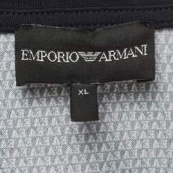 Pre Owned Emporio Armani Navy Blue All-Over Logo Print Cotton T-Shirt XL