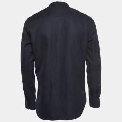 Pre Owned Emporio Armani Navy Blue Satin Full Sleeve Shirt L