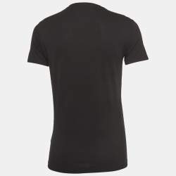 Pre Owned Emporio Armani Black Logo Print Cotton Crew Neck T-Shirt S