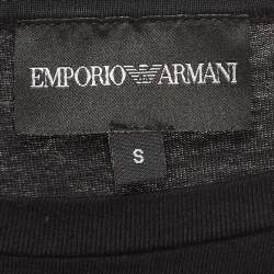 Pre Owned Emporio Armani Black Logo Print Cotton Crew Neck T-Shirt S