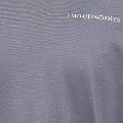 Pre Owned Emporio Armani Logo Print Tencel Crew Neck T-Shirt L