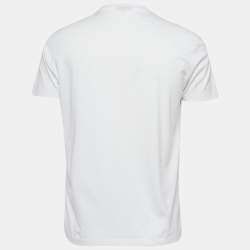 Pre Owned Emporio Armani White Logo Print Cotton Crew Neck T-Shirt L