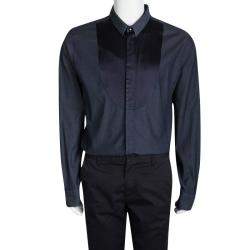 Pre Owned Emporio Armani Blue Contrast Front Yoke Button Front Long Sleeve Shirt XXL