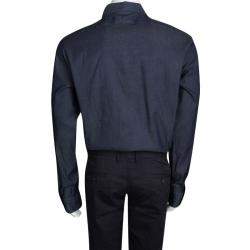 Pre Owned Emporio Armani Blue Contrast Front Yoke Button Front Long Sleeve Shirt XXL