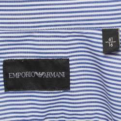 Pre Owned Emporio Armani Blue Striped Cotton Blend Button Front Shirt L