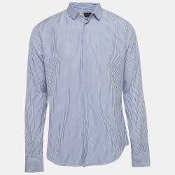 Pre Owned Emporio Armani Blue Striped Cotton Blend Button Front Shirt L