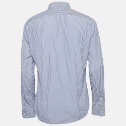 Pre Owned Emporio Armani Blue Striped Cotton Blend Button Front Shirt L