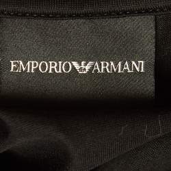 Pre Owned Emporio Armani Black Logo Printed Cotton Knit Crew Neck T-Shirt XS