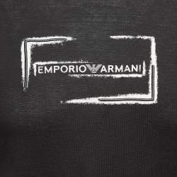 Pre Owned Emporio Armani Black Logo Printed Cotton Knit Crew Neck T-Shirt XS